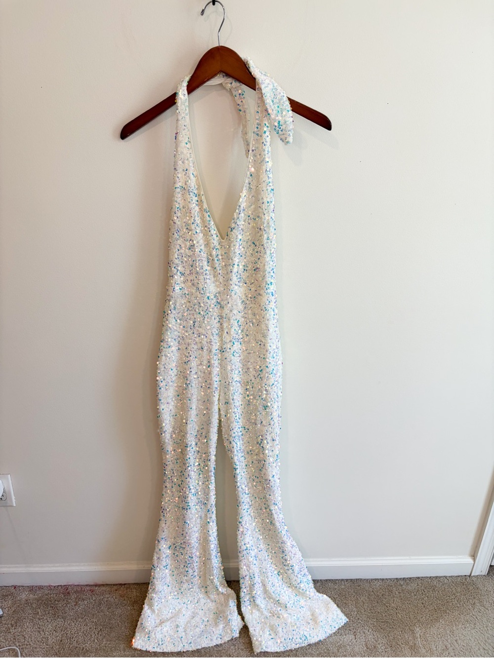Show Me Your MuMu StudioHalter Jumpsuit - White Sequins Size Medium - Picture 6 of 16
